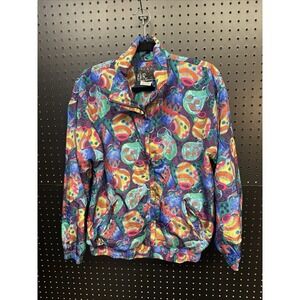 Vintage 80s EVR Roussa Tonalá Bomber Jacket‎ Colorful Pottery Design Size M